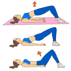 Exercises for women lying flat on the floor with the buttocks raised.