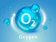 Oxygen O2 molecule models blue background vector illustration.  oxygen cosmetics. Ecology and biochemistry concept. 3D Vector Illustration