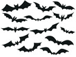 Collection of black bat silhouettes for Halloween. Vector illustration isolated on white background