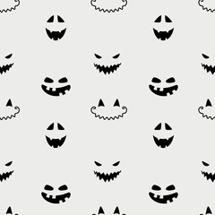 Wall Mural - Seamless pattern with smiling faces of ghosts or Halloween pumpkins on a white background. Vector illustration