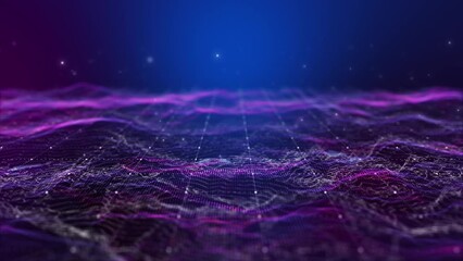 Wall Mural - futuristic flight through a digital line landscape, purple dust particle ,abstract background. 3d re