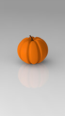 Wall Mural - Pumpkin is insulated on a gray mirror background with reflection. Vertical image. 3d rendering. 3d image