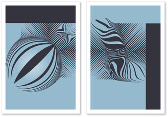 Wall Mural - Set of two vector layouts of modern cover mockups design templates for brochures, magazines, flyers, booklet, and reports. Abstract 3D geometrical sphere with optical illusion design pattern.