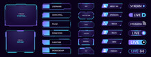 Game Stream. HUD Futuristic Overlay With Frames Buttons Banners And Panels, Dashboard Popup Window Layout For TV And Game Streaming. Vector Border UI