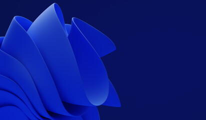 3d render abstract blue paper. Fashion wallpaper. Background waves. Wavy shapes. Twisted liquid shape.
