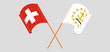 Crossed and waving flags of Switzerland and the State of Rhode Island