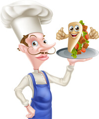 Canvas Print - Cartoon Chef holding Kebab Mascot