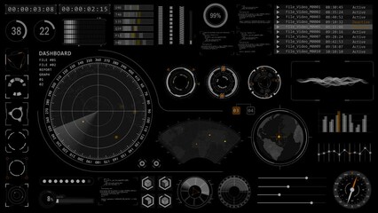 Wall Mural - motion graphic of sonar radar screen searching an object with futuristic head up display ( hud ui ) 