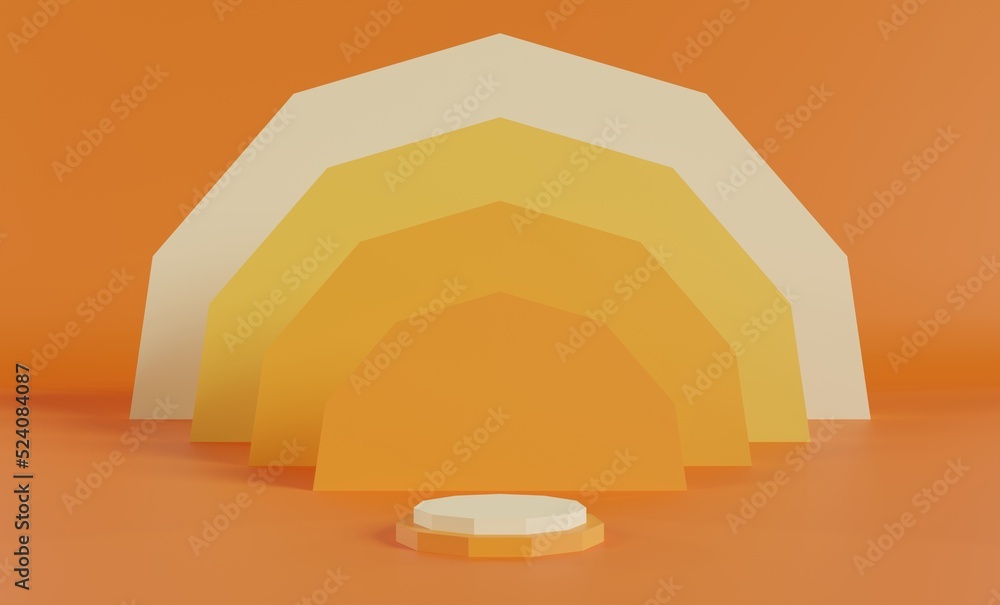 Abstract yellow 3D room with realistic yellow cylinder pedestal podium ...