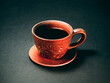 The earthenware cup of coffee. Close up