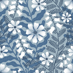  VECTOR SEAMLESS LIGHT BLUE BACKGROUND WITH WHITE WEAVING FLOWERS