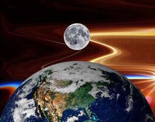 Wall Mural - earth and moon in space/with heat nebular