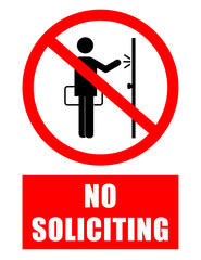 Wall Mural - No soliciting, ban sign with a salesman silhouette knocking at the door