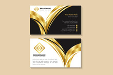 Luxury Design Business Card Gradient Template Vector. Cobination Gold, White And Black Colors. Horizontal Layout With Space For Text. 