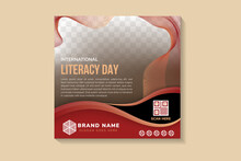 International Literacy Days Banner Gradient Design Template ,Abstract Geometric Square Layout Banners, Vector Illustration For Social Media Post, Blend Line Element Presentation. Space For Photo