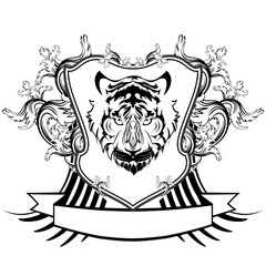 Wall Mural - tiger tribal head tattoo crest coat of arms emblem. insignia isolated vector illustartion 