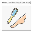 Beauty procedure color icon. Pedicure file for decent care of heels. Manicure and pedicure concept. Isolated vector illustration
