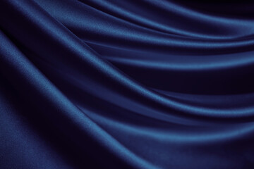 Wall Mural - Black blue silk satin. Dark elegant background with space for design. Soft folds. Wavy. Shiny smooth fabric. Luxurious. Valentine, 14.02, Christmas, New year, festive.
