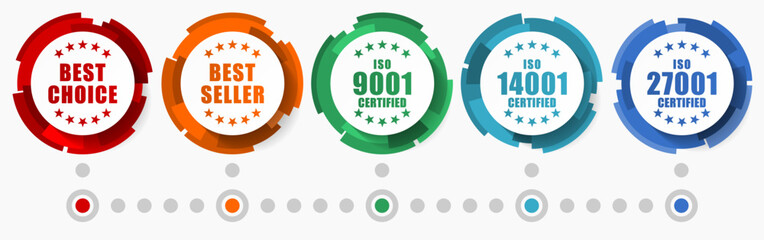 Aufkleber - Best choice, best seller and iso vector icon set, colorful infographic template, flat design round business buttons