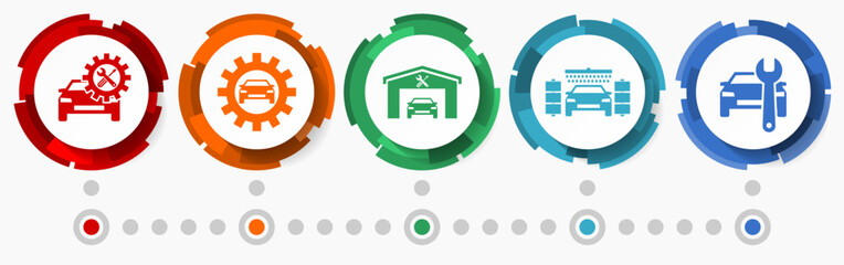 Leinwandbilder - Car serivces vector icon set,  auto wash and workshop flat design web buttons, infographic template