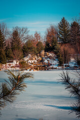 Wall Mural - Winter waterfall in the japanese garden in Michigan