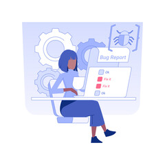 Wall Mural - bug report isolated concept vector illustration. professional qa engineer writing bug report documen