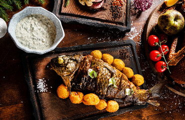 Poster - Grilled carp on the Christmas table