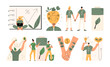 A large set of concepts with ESG characters. Environmental, social and corporate governance illustration in flat style