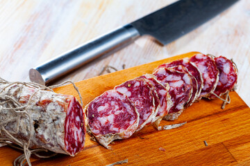 Wall Mural - Salami - traditional Italian sausage. High quality photo