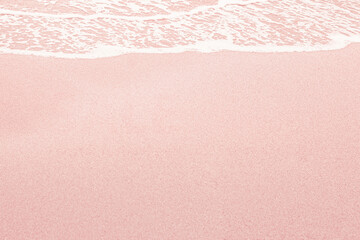 Pink pastel sandy beach. Summer sea background. Water wave and smooth sand. Soft nature backdrop.
