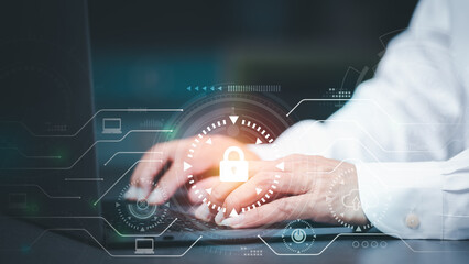 Wall Mural - cybersecurity management with online authentication technology businessmen use laptops to log in wit