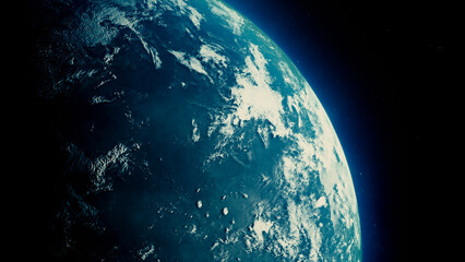 Wall Mural - Earth Rotate From Space, 3d Rendering of Globe, Sunrise From Space, Abstract Background