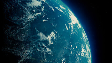 Wall Mural - Earth Rotate From Space, 3d Rendering of Globe, Sunrise From Space, Abstract Background