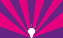 Background Of Sun Rays With A Light Bulb On. Pink And Purple Explosion Background. Vector Illustration