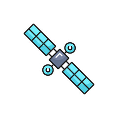 Leinwandbilder - Communication technology outline icon space satellite. Telecommunication, internet broadcast and television signal transmission thin line vector icon, linear pictogram with artificial satellite