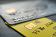 Close-up shot of a debit or credit plastic cards.