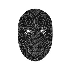 Wall Mural - Maori Mask Scratchboard