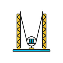 Reverse Bungee, Catapult With Chair In Amusement Park Isolated Color Line Icon. Vector Ejection Seat Entertainment, Reverse Bungee, Catapult With Chairs In Fixed Position, Funfair Carnival Luna Park
