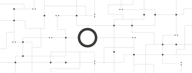 Poster - Technology network circuit board system connect dots and lines long banner background template. Linked global digital database graphic vector