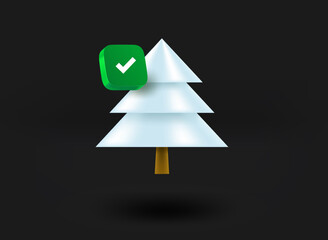 Aufkleber - Snow pine with checkmark icon. 3d vector illustration