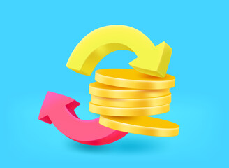 Poster - Golden coins with arrows. Payment concept. 3d vector illustration