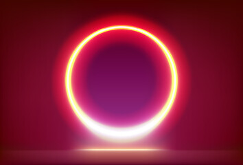 Aufkleber - illuminated interior with red neon circle. 3d vector illustration