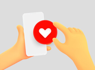 Aufkleber - Hand holding smartphone with heart symbol. 3d vector illustration