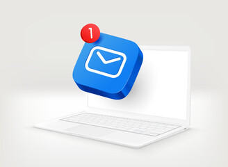 Aufkleber - White modern laptop with new letter icon. 3d vector illustration