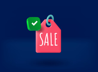 Aufkleber - Paper shopping tag with checkmark icon. 3d vector illustration