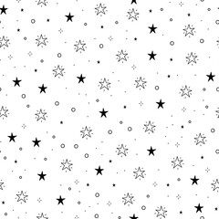 Wall Mural - Line star glitter shine of doodle seamless pattern. Star shine glow, spark glitter, sparkle light background. Hand drawn sketch doodle style vector illustration.