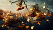 Falling autumn leaves in the sun
