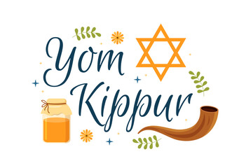 Wall Mural - Yom Kippur Celebration Hand Drawn Cartoon Flat Illustration to Day of Atonement in Judaism on Background Design