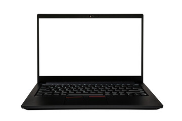 black modern laptop with blank screen