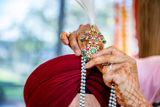 Indian Punjabi Sikh groom's wedding jewellery close up